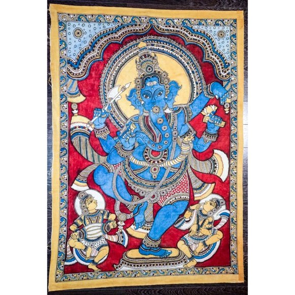 Vegetable Dye Print Ganesh on Cotton Fabric - 47" x 32.5"